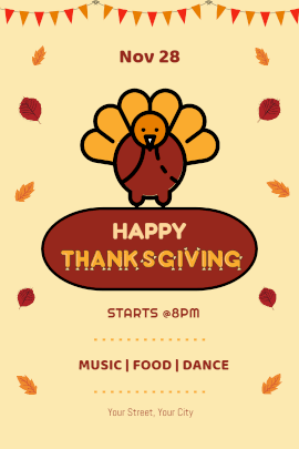 Online Editable Thanksgiving Party Invitation with Falling Leaves Tumblr Graphic