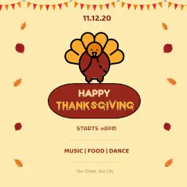 Online Editable Thanksgiving Party Invitation with Fall Leaves Instagram Ad