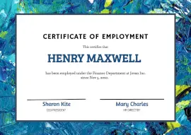Online Editable White and Blue Professional Employment Certificate