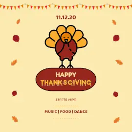 Online Editable Thanksgiving Party Invitation With Turkey Facebook 3D Post