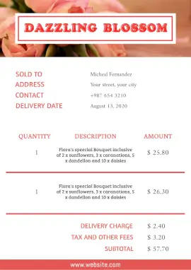 Online Editable White Florist Invoice