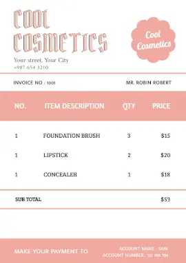 Online Editable Soft Orange Cosmetics Invoice
