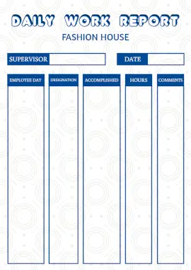 Online Editable Fashion House Employee Work Daily Report