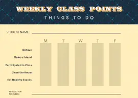 Online Editable Weekly Class Points Table Class Schedule