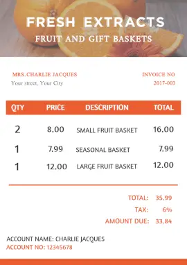 Online Editable Fruit Basket Invoice