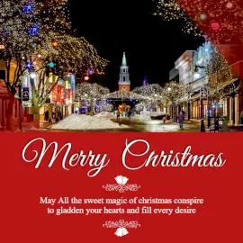 Online Editable Merry Christmas Wishes with Lighted Houses Social Media Post