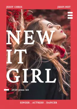 Online Editable Red and White Artist Girl Media Kit