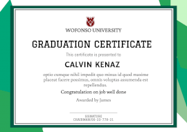 Online Editable White and Green Graduation Certificate
