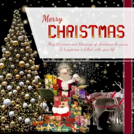 Online Editable Santa and Christmas Tree Merry Christmas Greeting Social Media Post