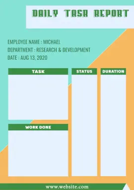 Online Editable Cyan and Yellow Employee Daily Report