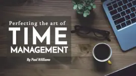 Online Editable Grayish Brown Time Management Blog Banner