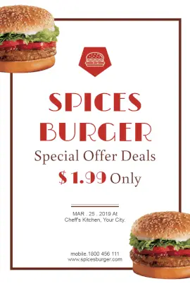 Online Editable Special Deals on Burgers Pinterest graphic