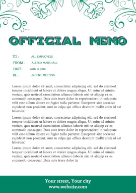 Online Editable Green and White Floral Urgent Meeting Memo Document