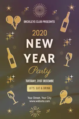 Online Editable New Year Party Invitation Pinterest Graphic