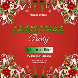 Online Editable Decorative Red Christmas Party Invitation Social Media Post