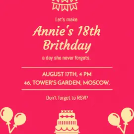 Online Editable Eighteenth Birthday Invitation