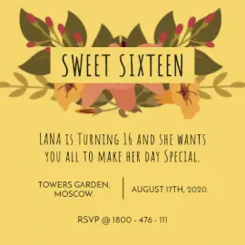 Online Editable Sweet Sixteen Birthday Invitation