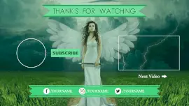 Online Editable Green Angel Theme YouTube End Screen