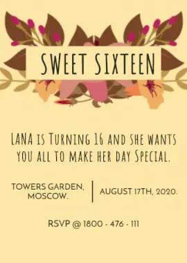 Online Editable Sweet Sixteen Birthday Portrait Invitation
