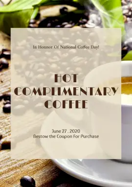 Online Editable Hot Complimentary Coffee Day with background image Coupon