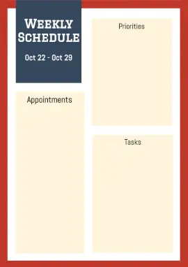 Online Editable Weekly Schedule Planner