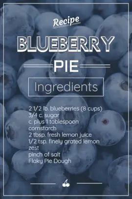 Online Editable Monochromatic Blueberry Pie Recipe Card