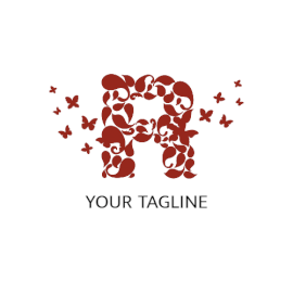 Online Editable Red Butterflies Flying Out from R Letter Based Logo