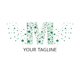 Online Editable Green Stars on Dispersing Alphabet M Letter Based Logo