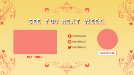 Online Editable Yellow and Pink Floral Printed YouTube End Screen