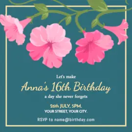 Online Editable Sixteenth Birthday Invitation