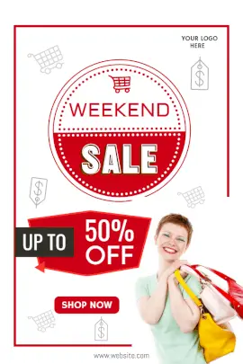 Online Editable Weekend Sale Up to 50% Offers Pinterest Graphic