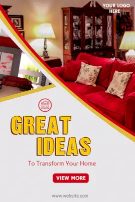 Online Editable Transform Your Home with Great Ideas Pinterest Graphic