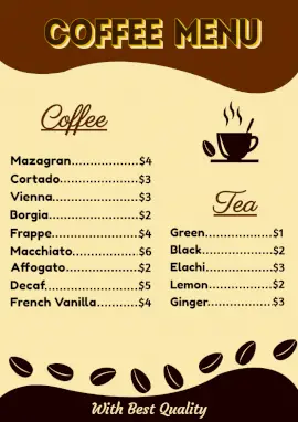 Online Editable 3D Text Coffee and Tea Cafe Menu