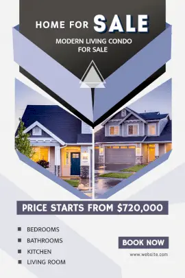 Online Editable Book Home for Sale Ad with Starting Price Pinterest Graphic