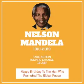 Online Editable Yellow Nelson Mandela Birthday Day July 18 Instagram Post