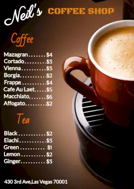 Online Editable Coffee Shop Menu