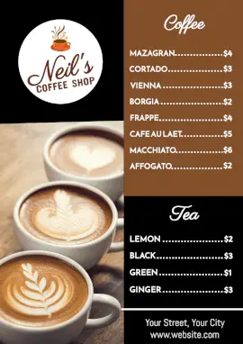 Online Editable Coffee and Tea Shop Menu