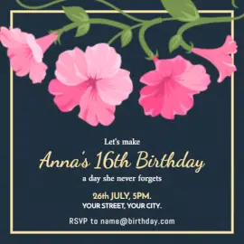 Online Editable Floral Sweet Sixteenth Invitation