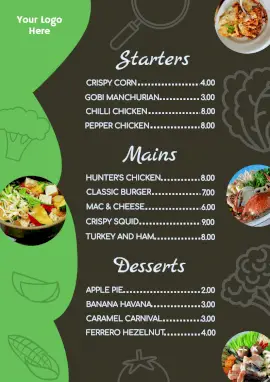 Online Editable Restaurant Starters and Main Menu