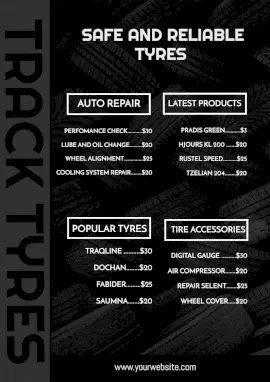 Online Editable Reliable Tyre Menu