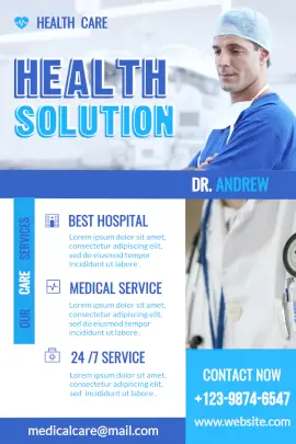 Online Editable Blue Healthcare Solutions Pinterest Graphics