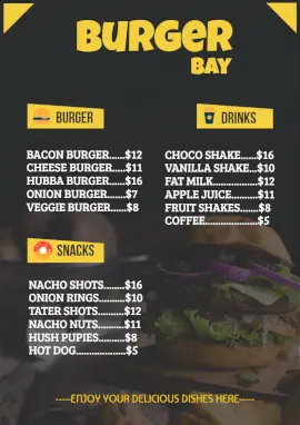 Online Editable Burger Bay Menu