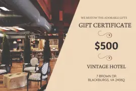 Online Editable Vintage Hotel Gift Certificate