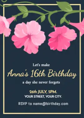 Online Editable Sixteenth Birthday Portrait Invitation