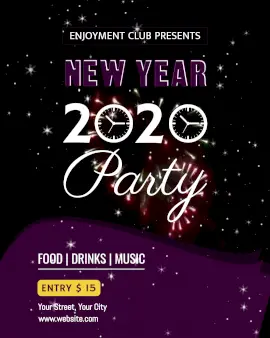 Online Editable Purple New Year 2020 Party Animated Design
