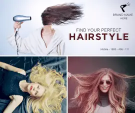 Online Editable Women Hair Salon Facebook Post 3 Grid Photo Collage