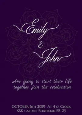 Online Editable Dark Violet Mandala Pattern Wedding Invitation