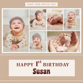 Online Editable Susan Happy Birthday Wishes 6 Grid Photo Collage