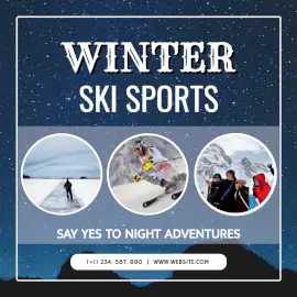 Online Editable Moving Star Background Winter Ski Sports Animated Design