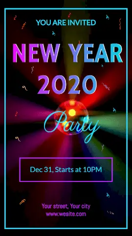 Online Editable Multicolor New year party Animated Design